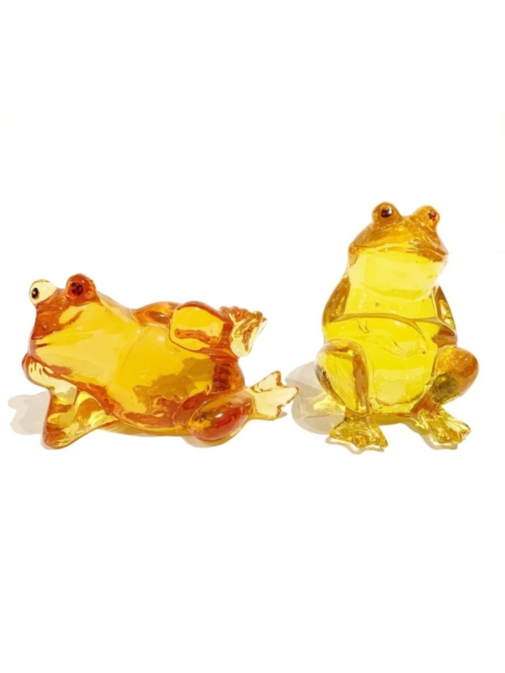 Vintage Handmade in USA Aqua Glass Frog Figurines Yellow Orange Ft Myers Florida